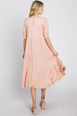 Pink Tiered Ruffle Hem Midi Dress