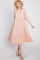 Pink Tiered Ruffle Hem Midi Dress