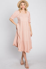 Pink Tiered Ruffle Hem Midi Dress