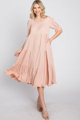 Pink Tiered Ruffle Hem Midi Dress