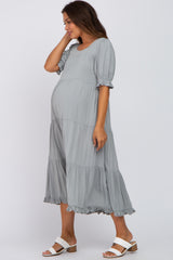 Sage Tiered Ruffle Hem Maternity Midi Dress