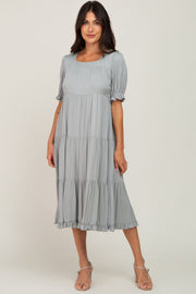 Sage Tiered Ruffle Hem Midi Dress