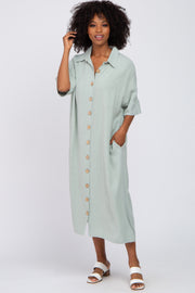 Light Olive Oversized Button Down Midi Dress