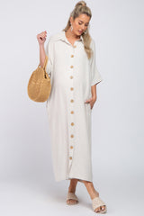 Beige Oversized Button Down Maternity Midi Dress