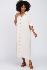 Beige Oversized Button Down Maternity Midi Dress