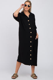 Black Oversized Button Down Maternity Midi Dress