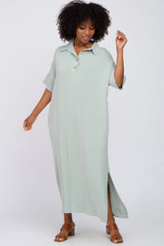 Light Olive Collared Linen Maxi Dress