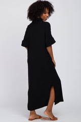 Black Collared Linen Maxi Dress