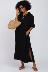 Black Collared Linen Maxi Dress