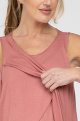 Salmon Solid Sleeveless Maternity Nursing Top