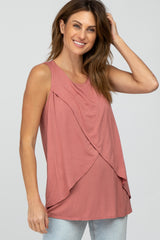 Salmon Solid Sleeveless Maternity Nursing Top