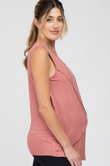 Salmon Solid Sleeveless Maternity Nursing Top