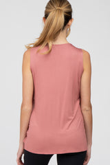 Salmon Solid Sleeveless Maternity Nursing Top