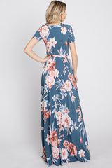 Blue Floral Wrap Nursing Maxi Dress