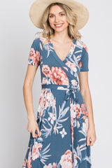 Blue Floral Wrap Nursing Maxi Dress