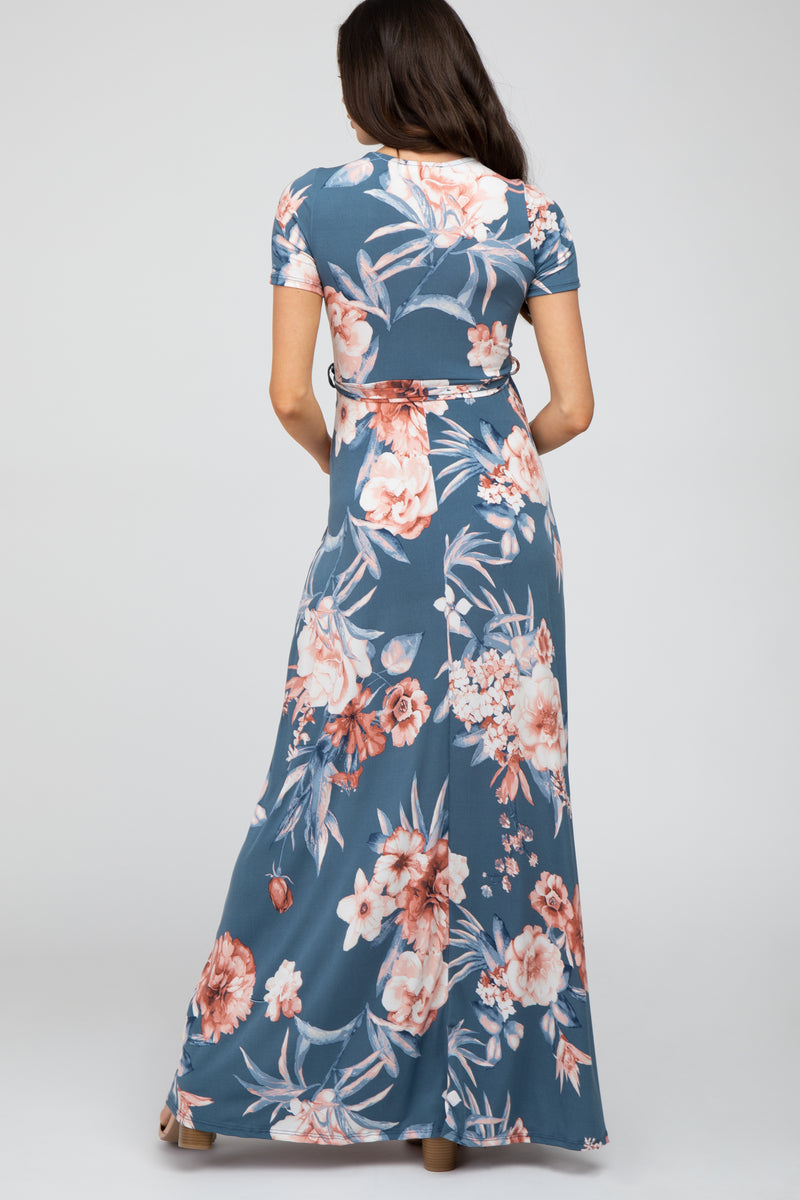 Blue Floral Wrap Maternity/Nursing Maxi Dress– PinkBlush