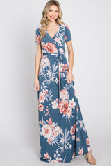 Blue Floral Wrap Nursing Maxi Dress