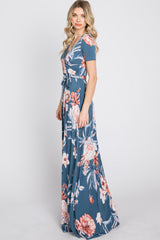 Blue Floral Wrap Nursing Maxi Dress