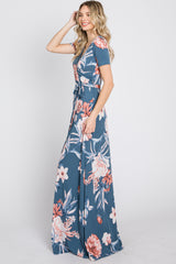 Blue Floral Wrap Nursing Maxi Dress