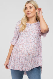 Lavender Floral Ruffle Mock Neck Babydoll Maternity Top