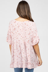 Pink Floral Ruffle V-Neck Maternity Top