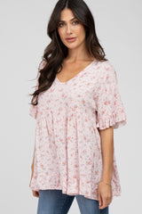 Pink Floral Ruffle V-Neck Top