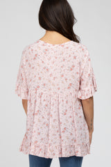 Pink Floral Ruffle V-Neck Top