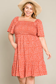 Coral Floral Smocked Plus Dress