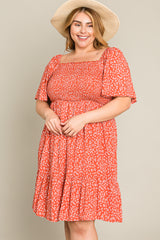 Coral Floral Smocked Plus Dress