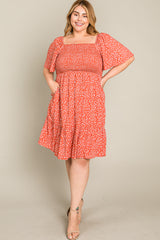 Coral Floral Smocked Plus Dress