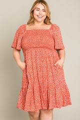 Coral Floral Smocked Plus Dress