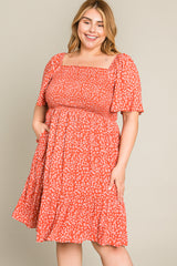 Coral Floral Smocked Plus Dress