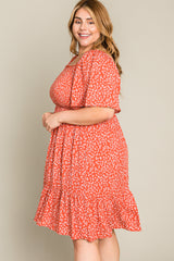 Coral Floral Smocked Plus Dress