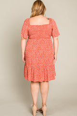 Coral Floral Smocked Plus Dress