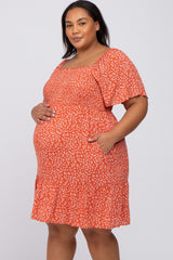 Coral Floral Smocked Maternity Plus Dress