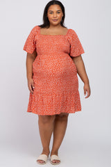 Coral Floral Smocked Maternity Plus Dress