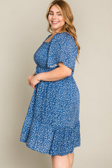 Blue Floral Smocked Plus Dress