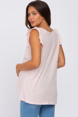 Light Pink Sleeveless Ruffle Pocket Front Maternity Top