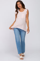 Light Pink Sleeveless Ruffle Pocket Front Maternity Top