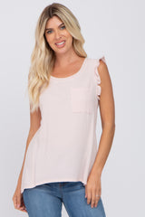 Light Pink Sleeveless Ruffle Pocket Front Top