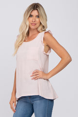 Light Pink Sleeveless Ruffle Pocket Front Top