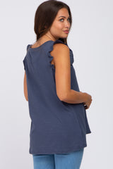 Navy Sleeveless Ruffle Pocket Front Maternity Top