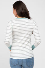 Mint Green Striped Long Sleeve Maternity Top