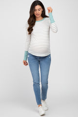 Mint Green Striped Long Sleeve Maternity Top