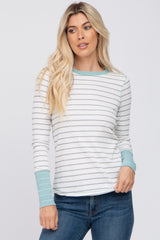 Mint Green Striped Long Sleeve Maternity Top