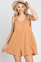 Camel Waffle Knit Shoulder Tie Romper