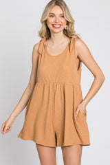 Camel Waffle Knit Shoulder Tie Romper