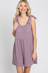 Lavender Waffle Knit Shoulder Tie Romper