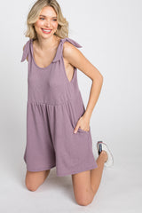 Lavender Waffle Knit Shoulder Tie Romper