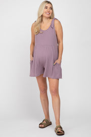 Lavender Waffle Knit Shoulder Tie Maternity Romper